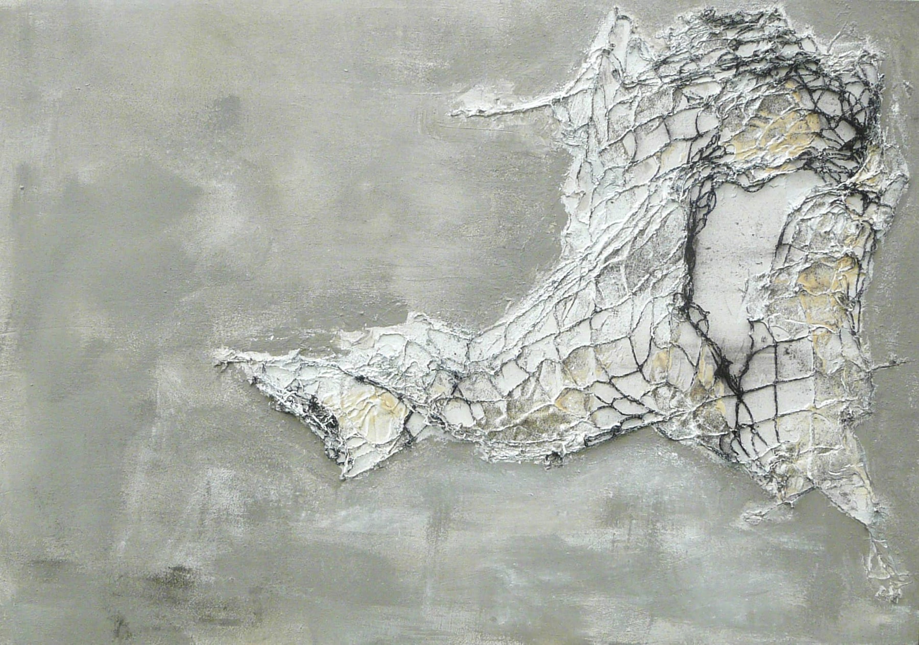 Alba Dolce, Entre Elle et moi : peinture aux gris clairs et à la matière filetée, collection particulière